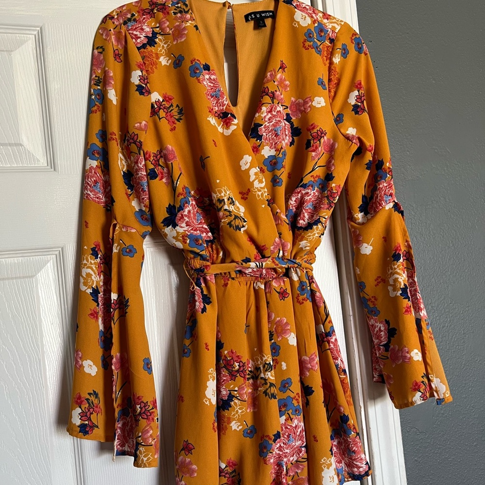 Mustard color floral romper